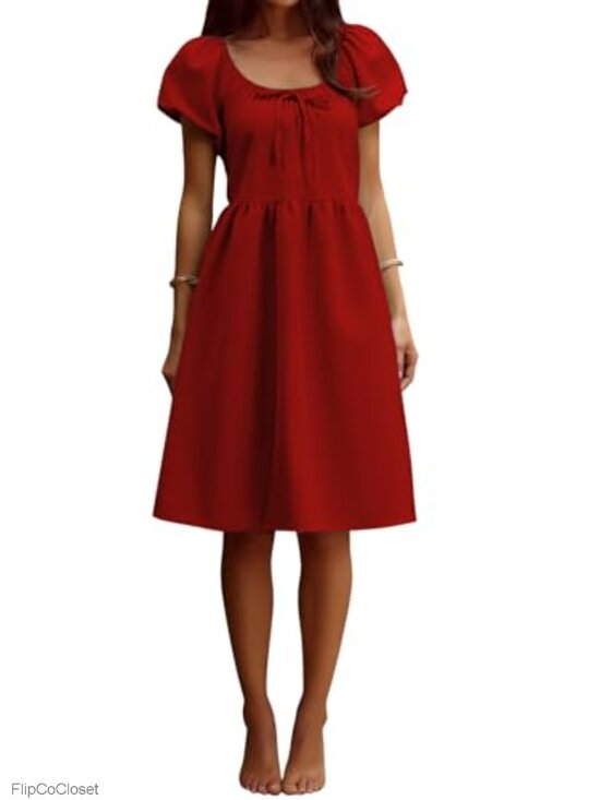 Dresses & Skirts - Puff Sleeve Square Neck Babydoll Mini Dress Casual Short Summer Dress